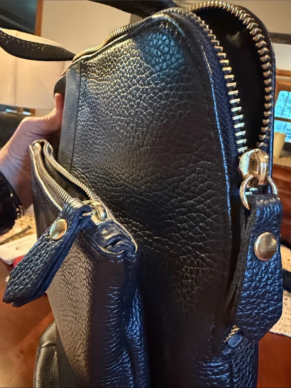 Black Leather Women’s Backpack  12” wide x 15” high x 4.5” deep